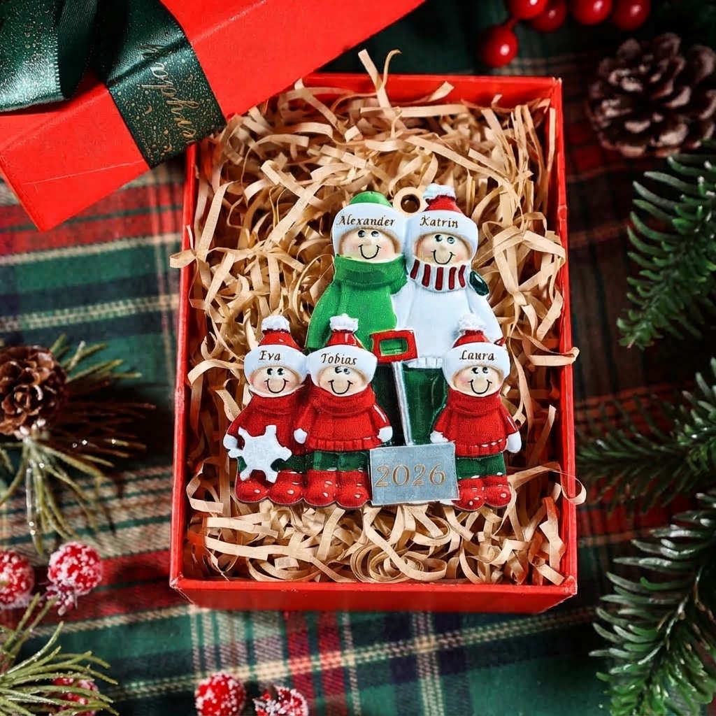 Personalisierter Familien-Weihnachtsanhänger aus Holz mit 2–8 Vornamen und Jahreszahl Geschenk für Familien