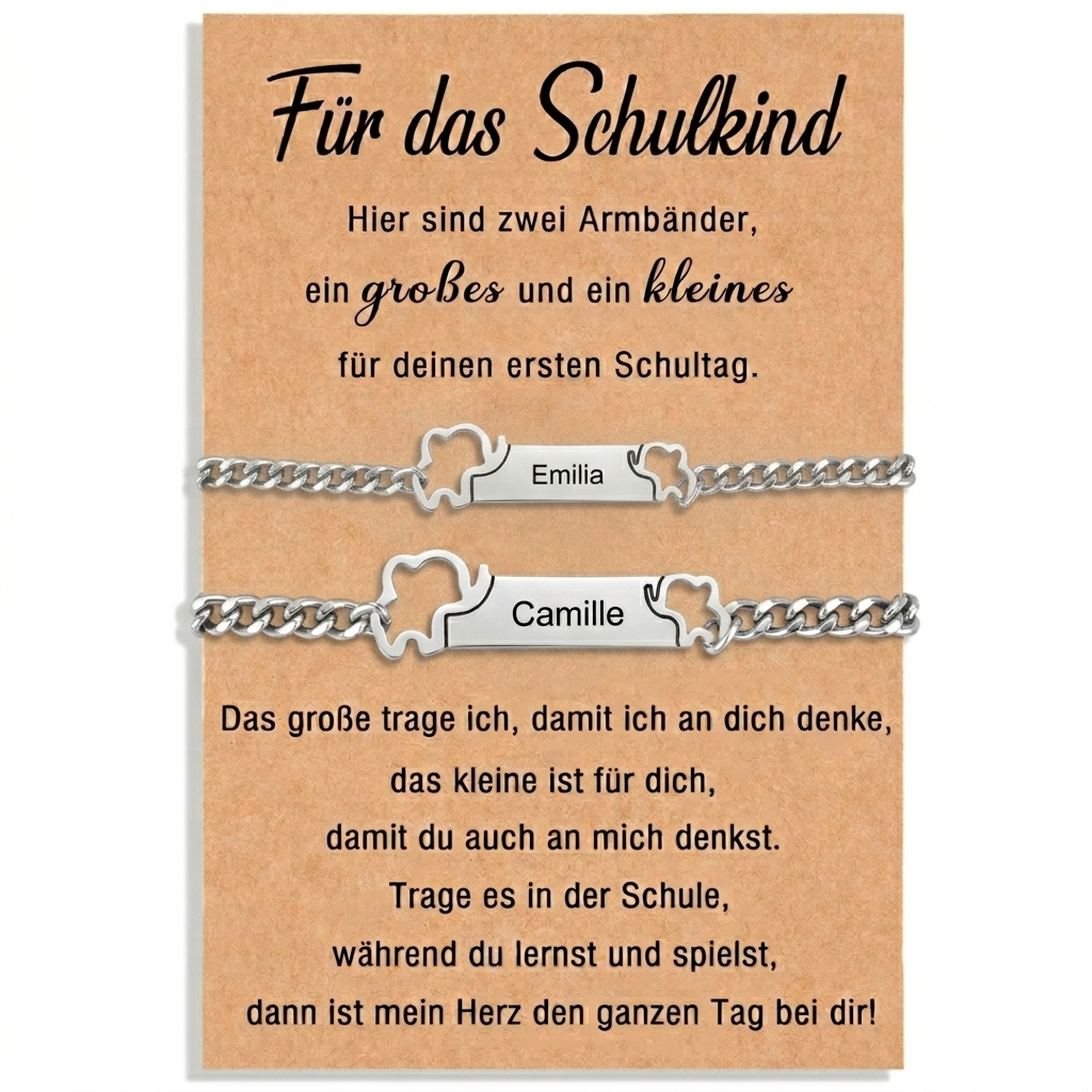 Für das Schulkind Mama und Kind Elefanten Armband Set mit Namensgravur Edelstahl