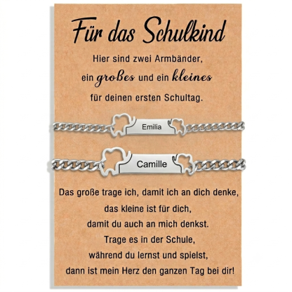 Für das Schulkind Mama und Kind Elefanten Armband Set mit Namensgravur Edelstahl