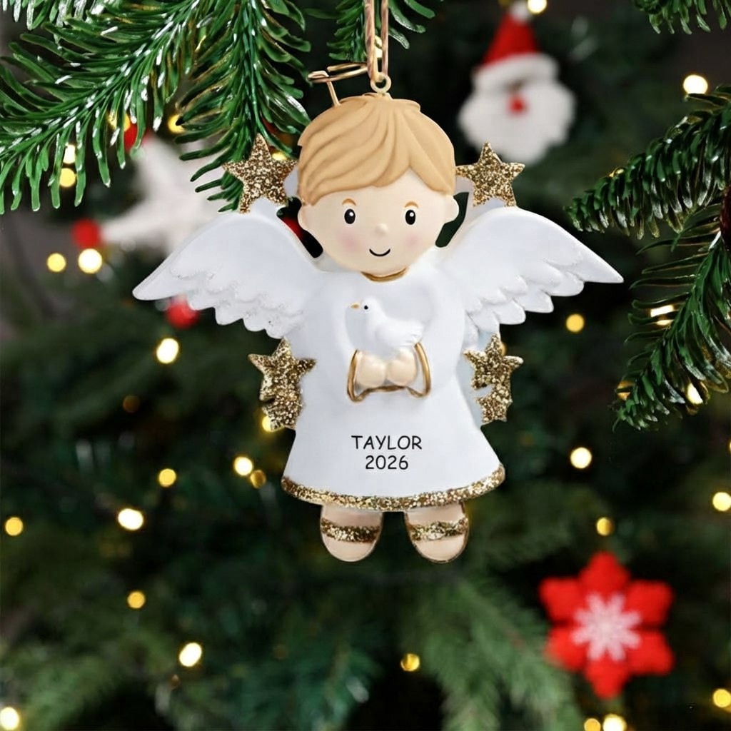 Holz Weihnachtsornament-Personalisierter Name & Jahr Engel Baby Ornament Schutzengel