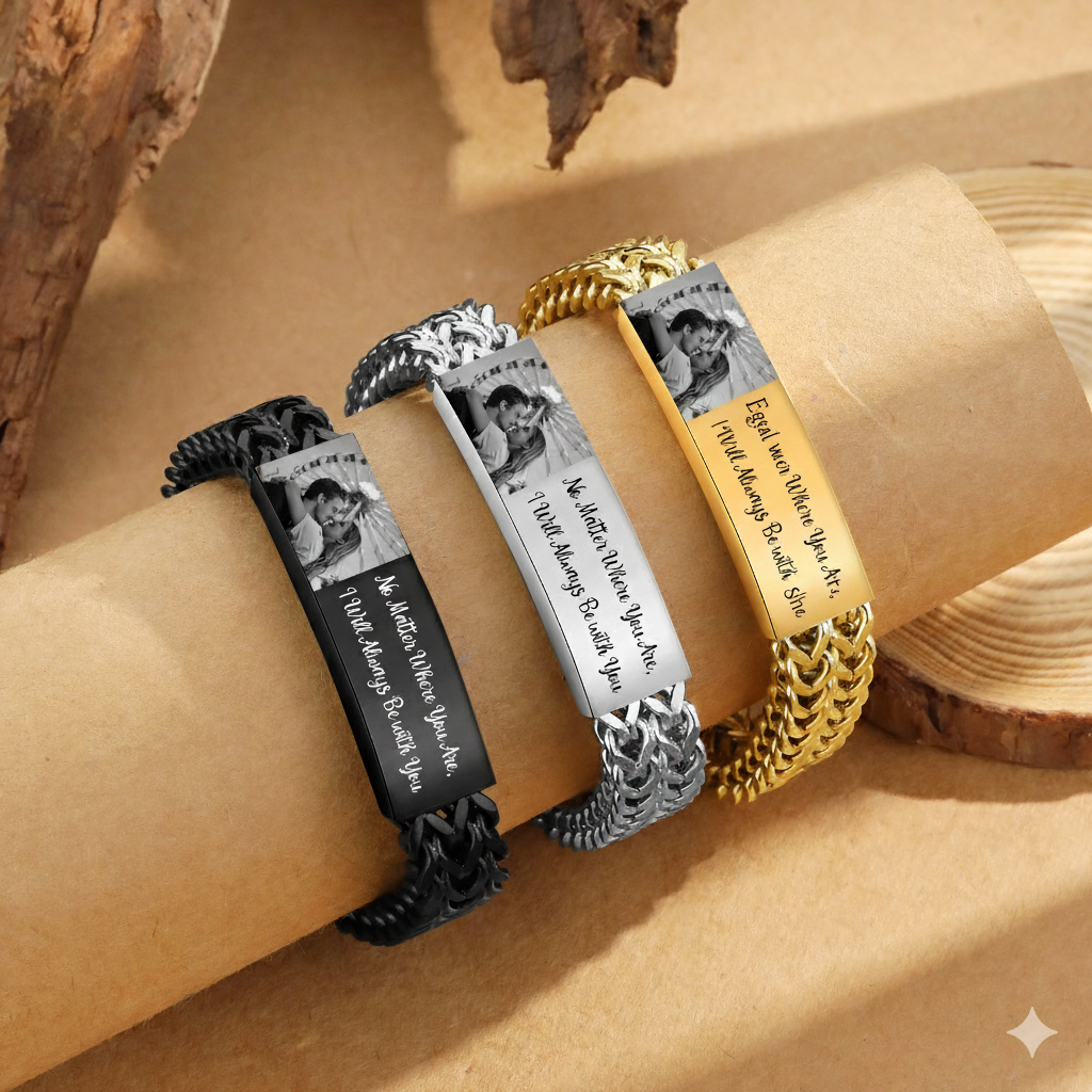 Personalisiertes Herrenarmband im Königsketten-Stil mit Foto und Wunschtext