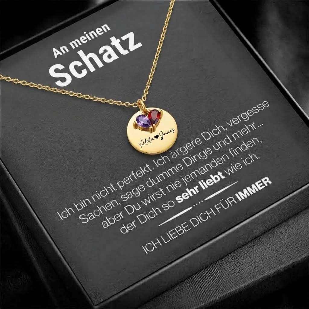 Personalisierte Herz-Geburtssteinkette mit 2 Namen Geschenk zum Valentinstag für Partner Paare