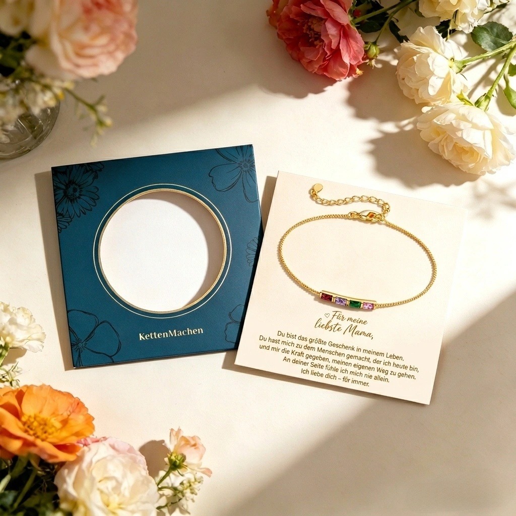 Personalisiertes Silberarmband aus 925 Sterling Silber mit 2 bis 6 Geburtssteinen Geschenk für Mama oder sie