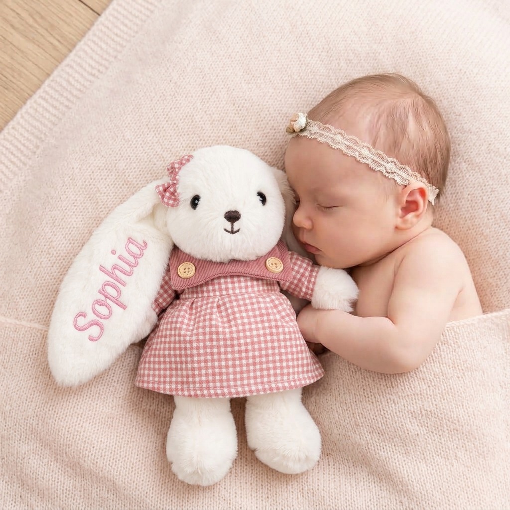 Personalisierter Kuschelhase mit Namen weiches Plüschtier als Geschenk für Mädchen und Kinder