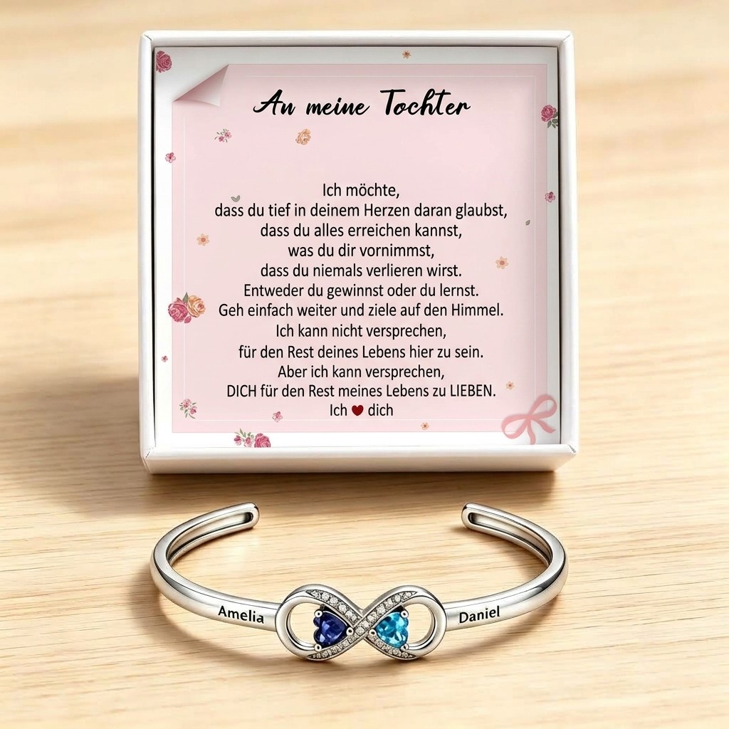 Personalisiertes Infinity-Armband mit 2 Namen & Geburtssteinen – Geschenk für Tochter, Partnerin, Mama oder Paar