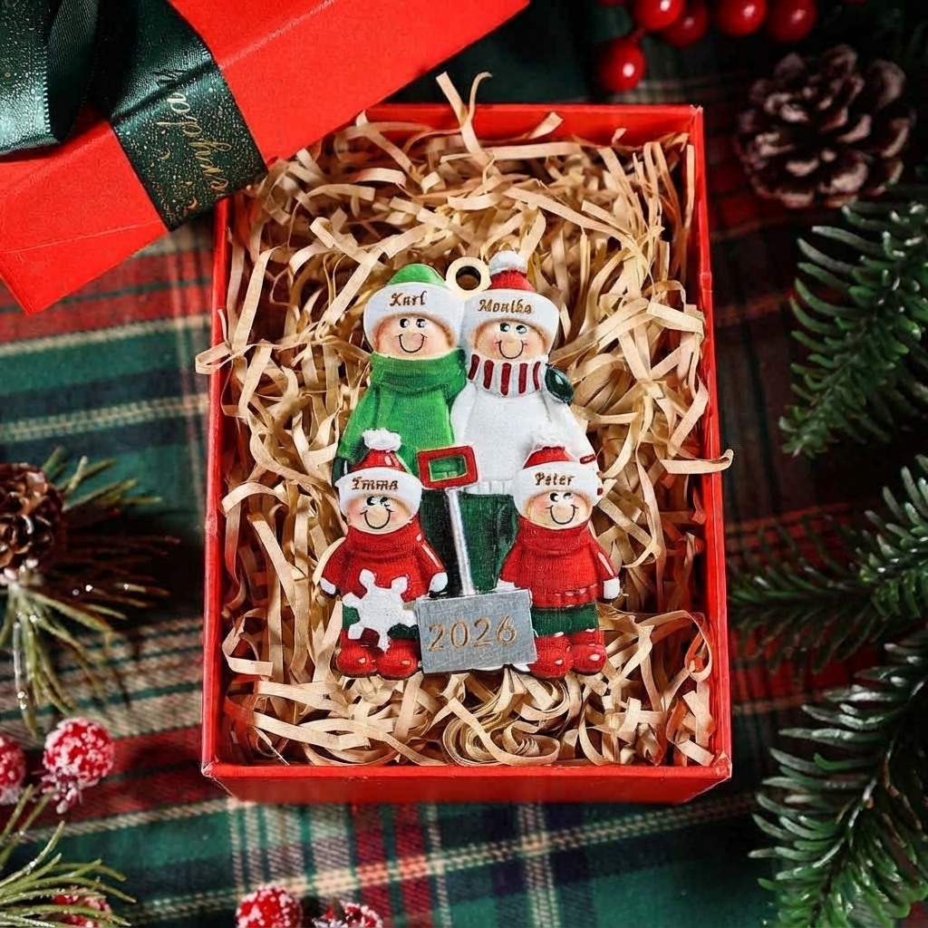Personalisierter Familien-Weihnachtsanhänger aus Holz mit 2–8 Vornamen und Jahreszahl Geschenk für Familien