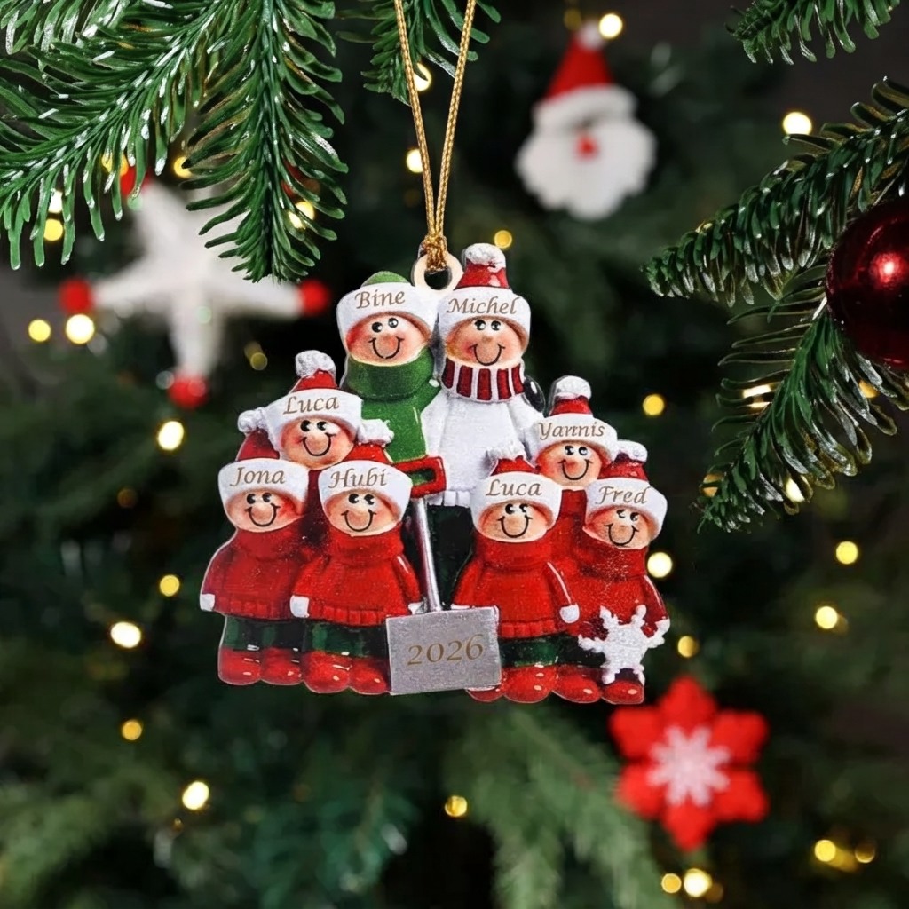 Personalisierter Familien-Weihnachtsanhänger aus Holz mit 2–8 Vornamen und Jahreszahl Geschenk für Familien