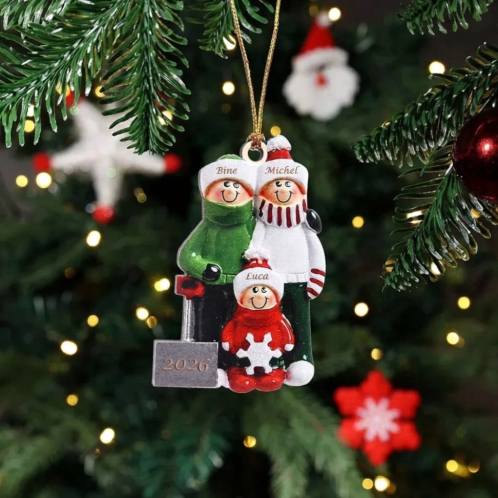 Personalisierter Familien-Weihnachtsanhänger aus Holz mit 2–8 Vornamen und Jahreszahl Geschenk für Familien