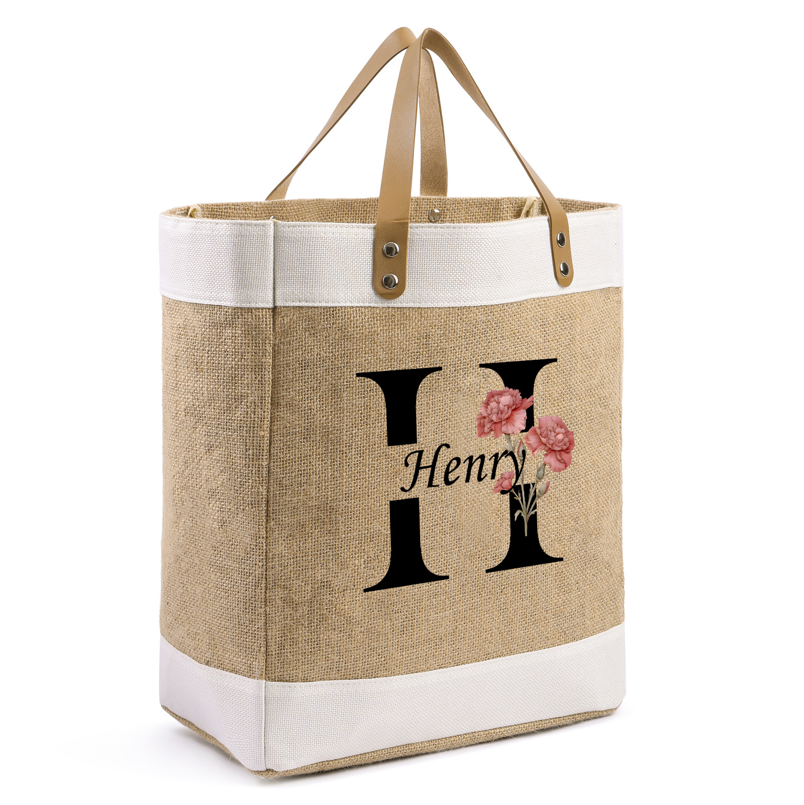 Personalisierter 1 Name & Geburtsblume & Buchstabe Handtasche aus Baumwolle und Leinen