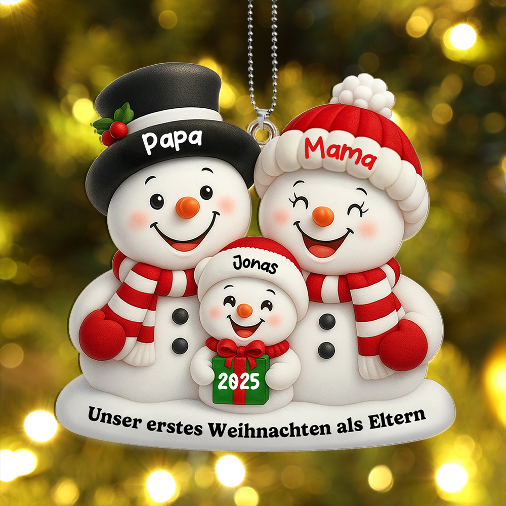 Personalisiertes Weihnachtsanhänger Schneemannfamilie - Erstes Weihnachten