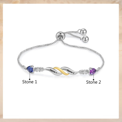 Personalisierte 2-4 Namen Infinity Armband mit 2-4 Geburtssteinen