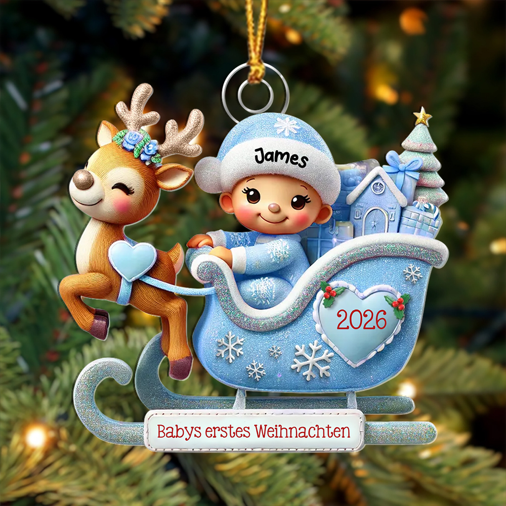 Personalisierter Schlitten-Weihnachtsanhänger mit Wunschname – Geschenk zu Babys erstem Weihnachten