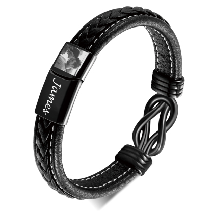 Personalisiertes geflochtenes Herren-Lederarmband mit Name-Gravur und Foto