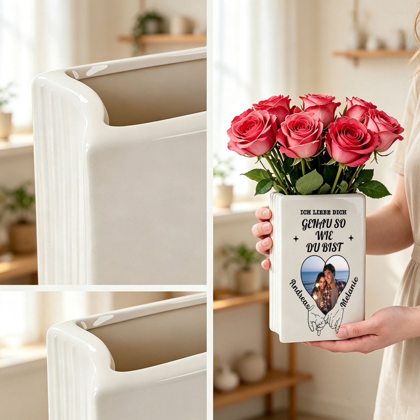 Personalisierte Keramikvase in Buchform mit Foto und Namen Geschenk für deinen Partner oder deine Partnerin
