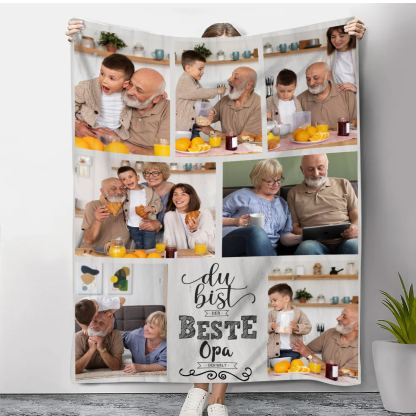 Personalisierbare 7 Fotos Decke - Du bist der beste Opa der Welt - Geschenk für Großvater