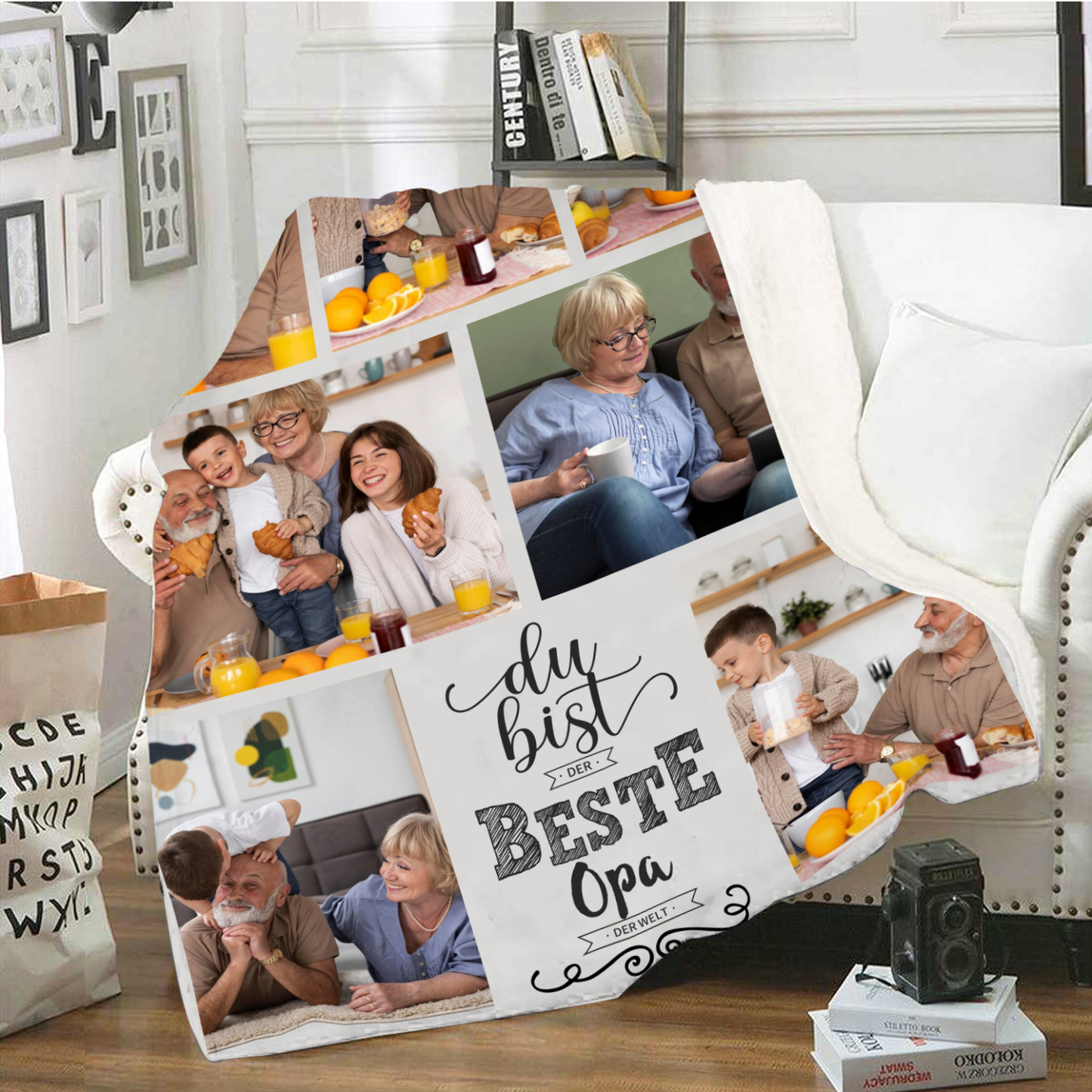 Personalisierbare 7 Fotos Decke - Du bist der beste Opa der Welt - Geschenk für Großvater