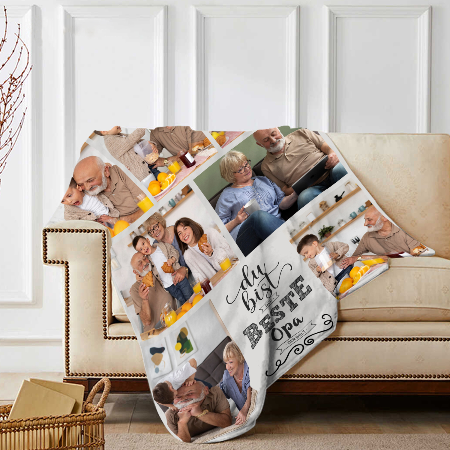 Personalisierbare 7 Fotos Decke - Du bist der beste Opa der Welt - Geschenk für Großvater