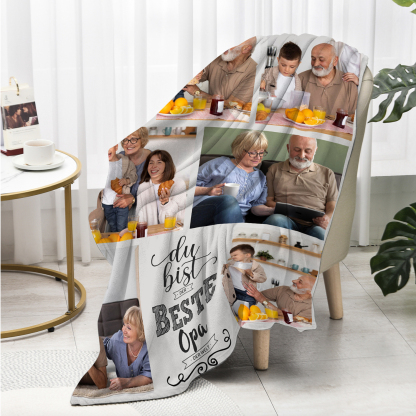 Personalisierbare 7 Fotos Decke - Du bist der beste Opa der Welt - Geschenk für Großvater