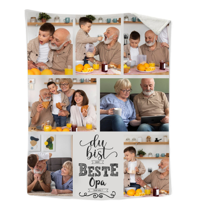 Personalisierbare 7 Fotos Decke - Du bist der beste Opa der Welt - Geschenk für Großvater