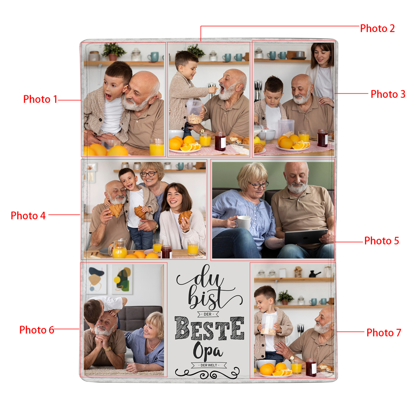 Personalisierbare 7 Fotos Decke - Du bist der beste Opa der Welt - Geschenk für Großvater