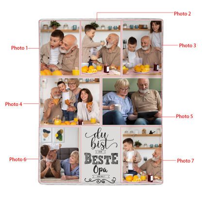 Personalisierbare 7 Fotos Decke - Du bist der beste Opa der Welt - Geschenk für Großvater