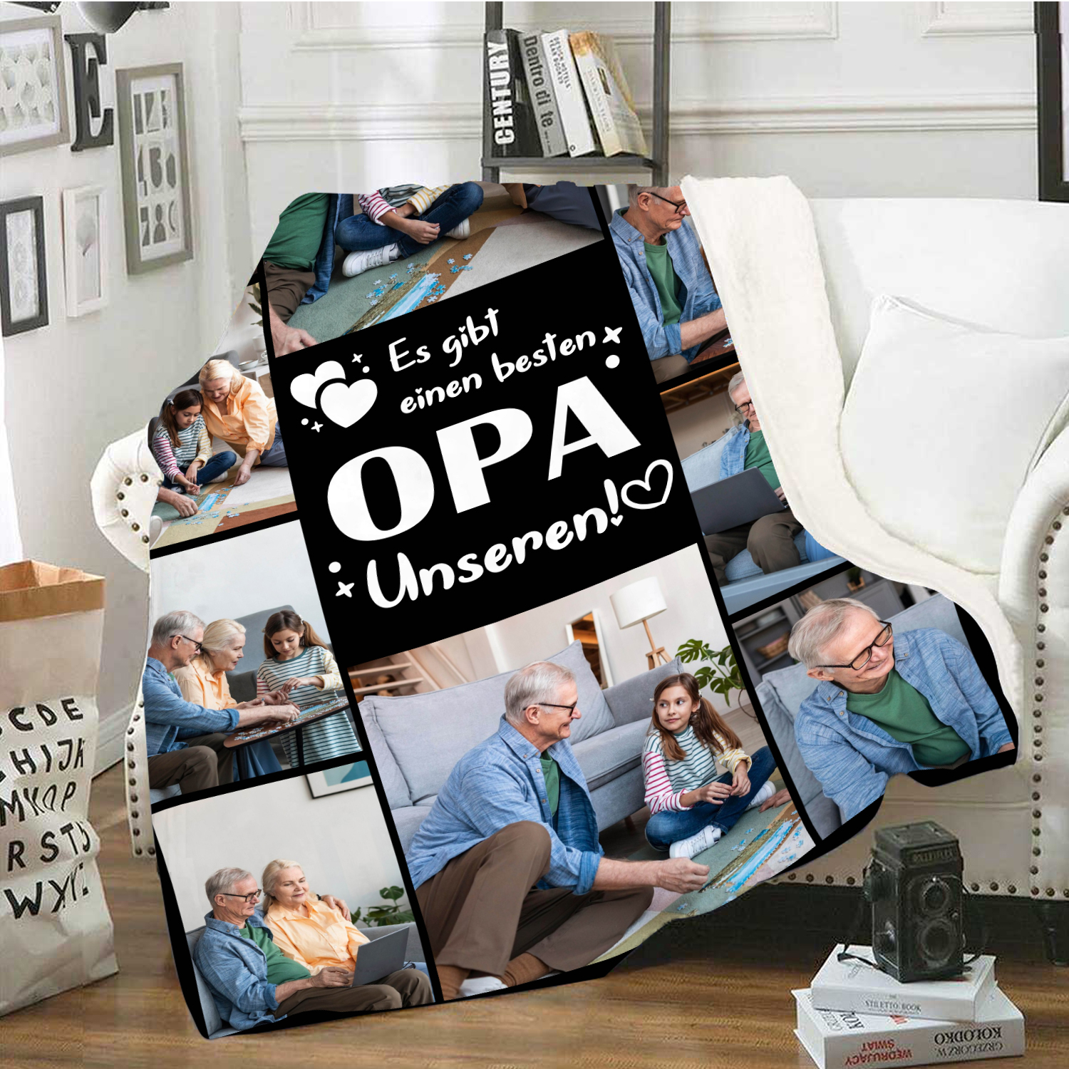 Personalisierbare 10 Fotos Decke - Es gibt einen besten Opa Unseren - Geschenk für Großvater