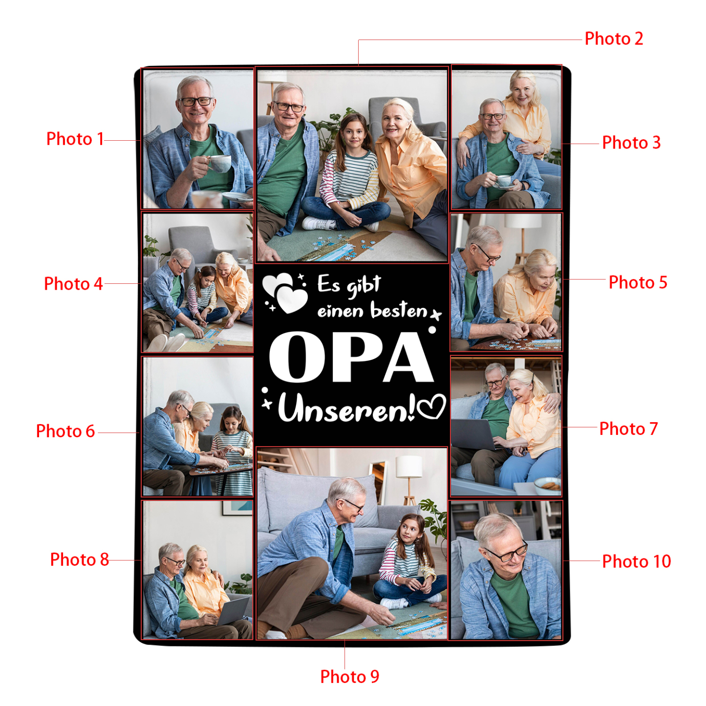 Personalisierbare 10 Fotos Decke - Es gibt einen besten Opa Unseren - Geschenk für Großvater