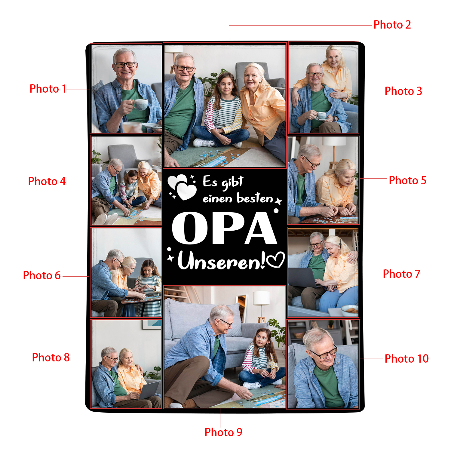 Personalisierbare 10 Fotos Decke - Es gibt einen besten Opa Unseren - Geschenk für Großvater
