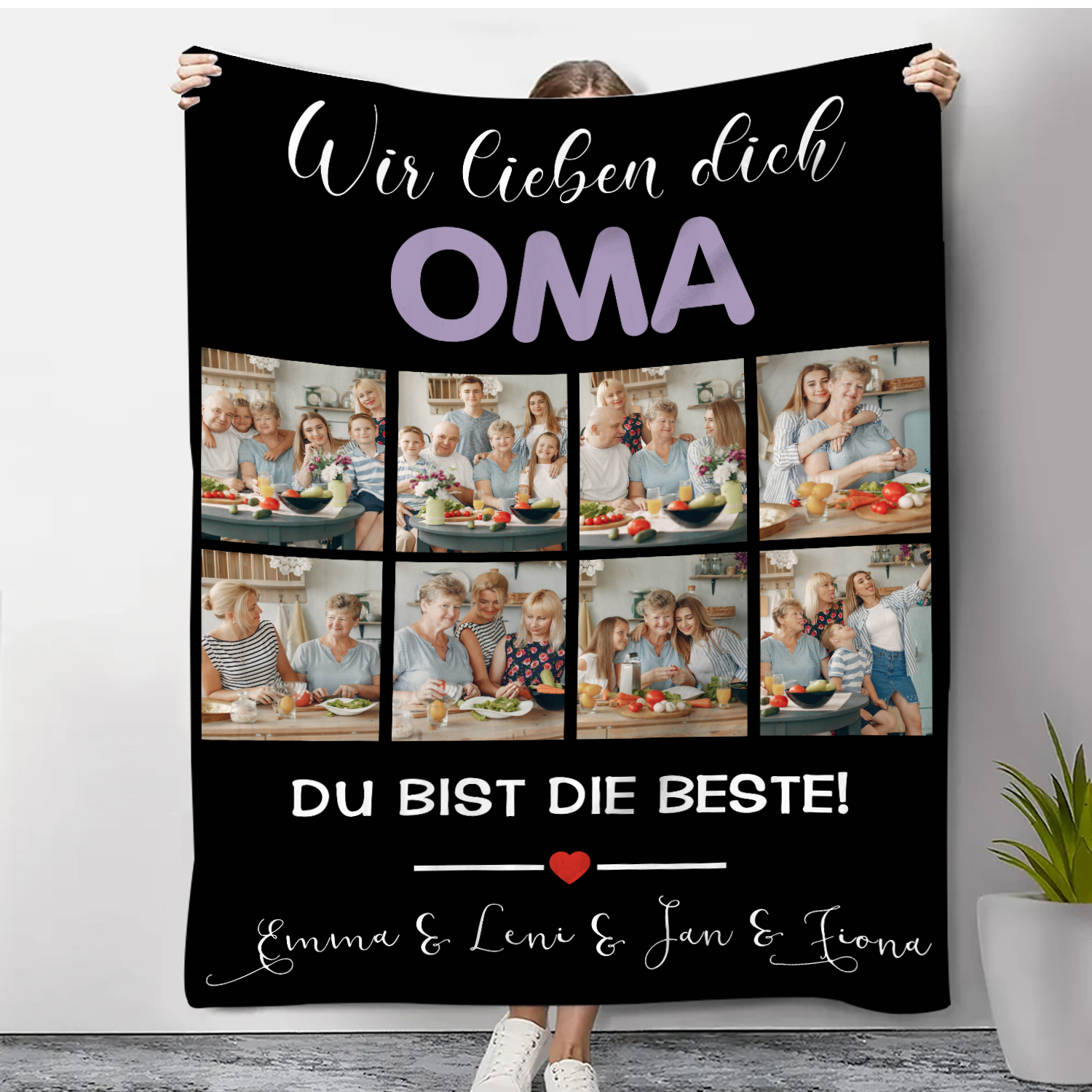 Personalisierbare 8 Fotos Decke - Wir lieben dich Oma du bist die Beste - Geschenk für Großvater