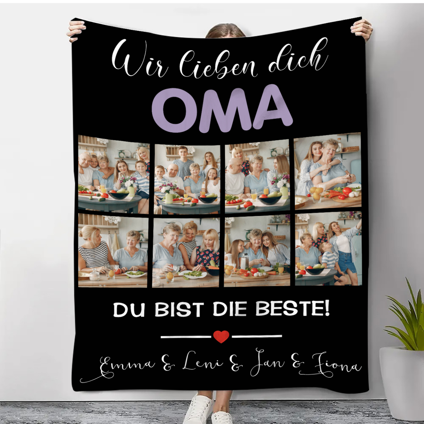 Personalisierbare 8 Fotos Decke - Wir lieben dich Oma du bist die Beste - Geschenk für Großvater