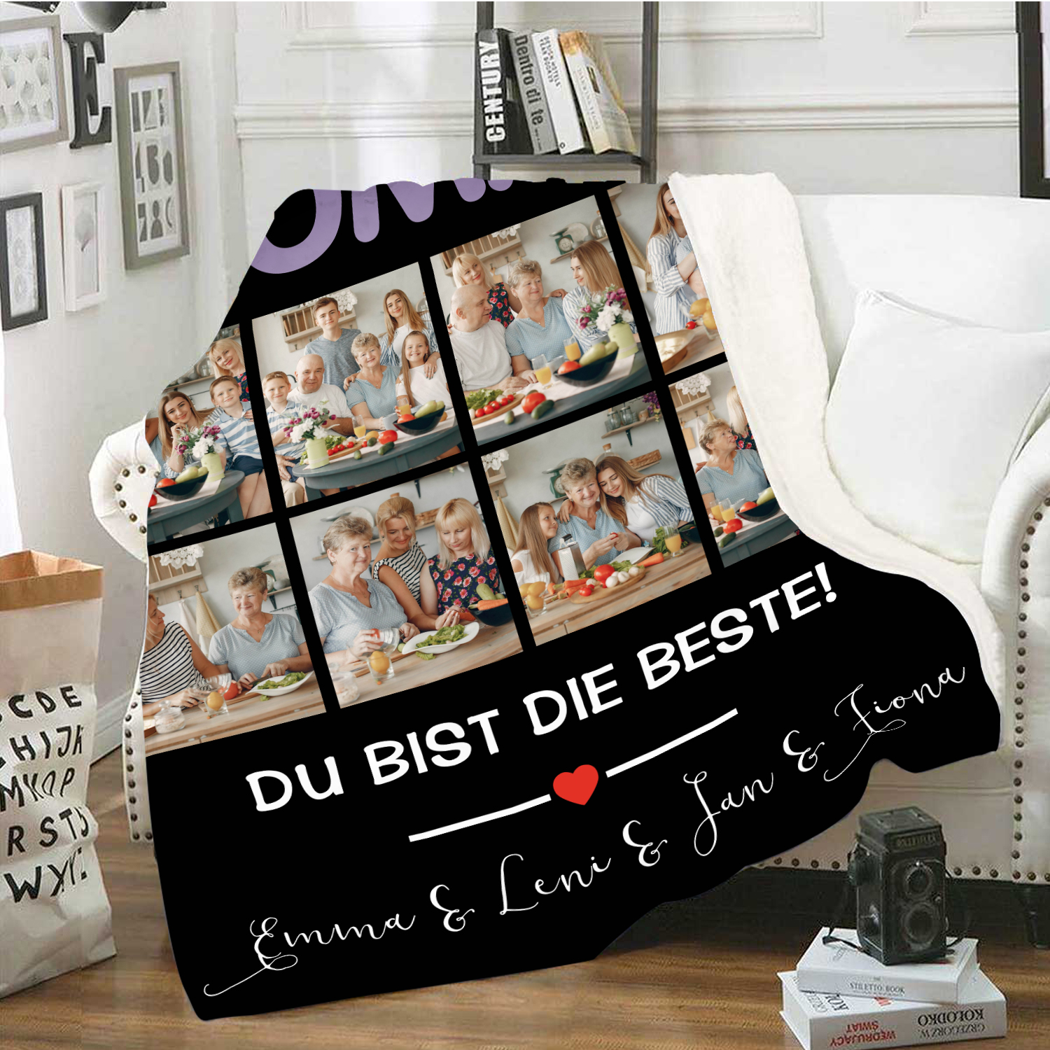 Personalisierbare 8 Fotos Decke - Wir lieben dich Oma du bist die Beste - Geschenk für Großvater
