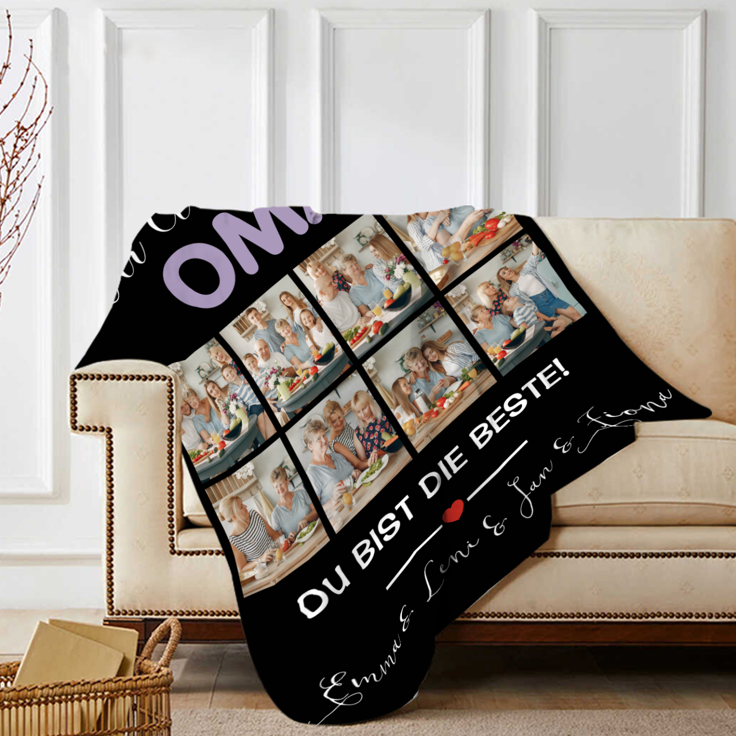 Personalisierbare 8 Fotos Decke - Wir lieben dich Oma du bist die Beste - Geschenk für Großvater