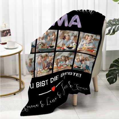 Personalisierbare 8 Fotos Decke - Wir lieben dich Oma du bist die Beste - Geschenk für Großvater