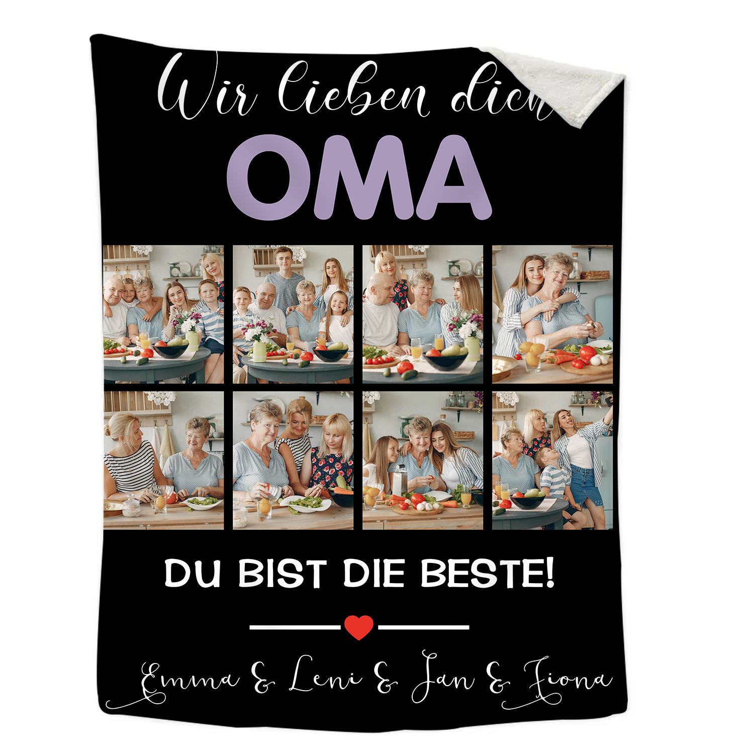 Personalisierbare 8 Fotos Decke - Wir lieben dich Oma du bist die Beste - Geschenk für Großvater