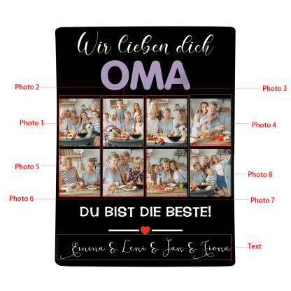 Personalisierbare 8 Fotos Decke - Wir lieben dich Oma du bist die Beste - Geschenk für Großvater