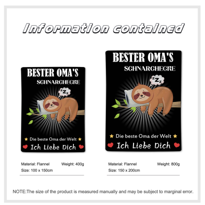 Beste Oma SchnarchecreDecke - Die beste Oma der Welt ich liebe dich - Geschenk für Großmutter