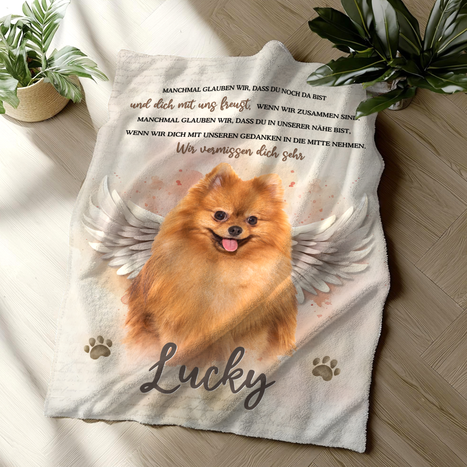 Personalisiertes 1 Foto & 1 Name Gedenk Flanelldecke -Wir vermissen dich sehr- Erinnerung an Ihr Haustier