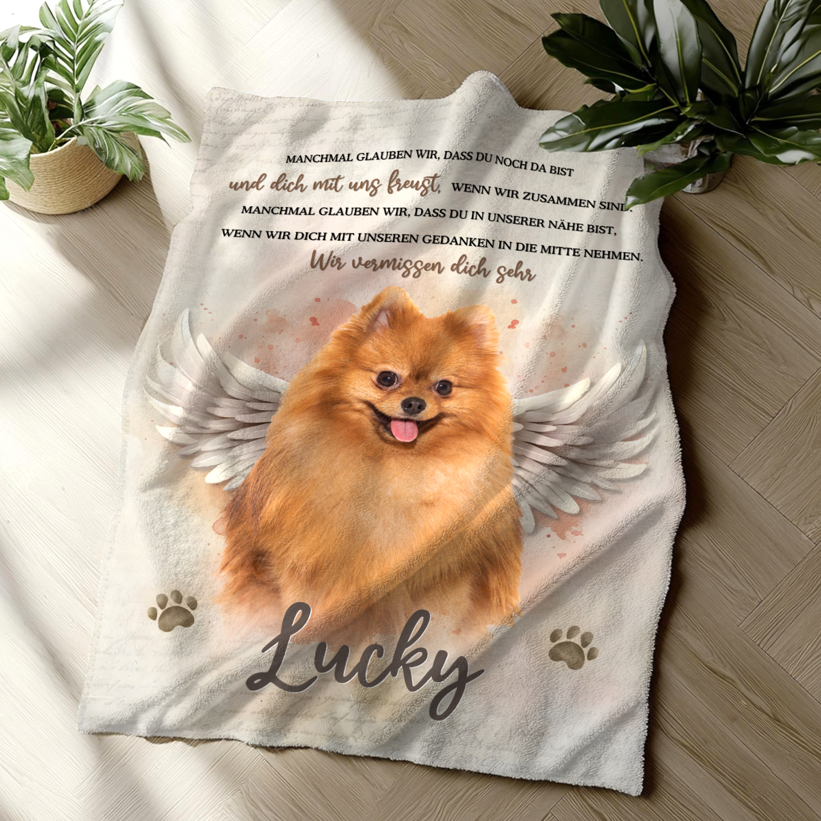 Personalisiertes 1 Foto & 1 Name Gedenk Flanelldecke -Wir vermissen dich sehr- Erinnerung an Ihr Haustier