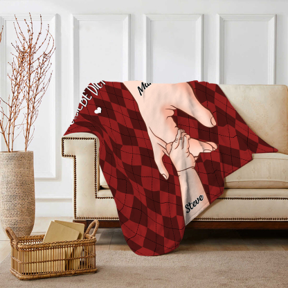  Personalisierte 2-Namen Flanell-Decke – Mama & Kind Hand-in-Hand  – Kuschelige Decke für Mutter