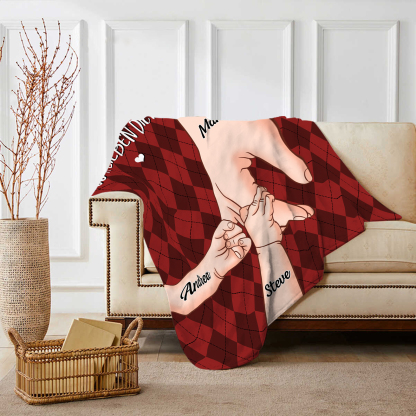 Personalisierte 3 Namen & 2 Texte Flanell Decke – Mama & Kinder Hand-in-Hand  – Kuschelige Decke für Mutter
