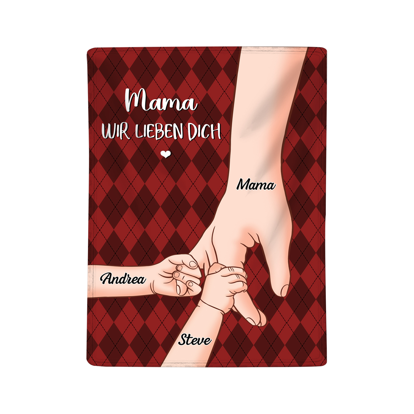 Personalisierte 3 Namen & 2 Texte Flanell Decke – Mama & Kinder Hand-in-Hand  – Kuschelige Decke für Mutter