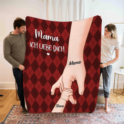 Personalisierte 2-Namen Flanell-Decke – Mama & Kind Hand-in-Hand  – Kuschelige Decke für Mutter