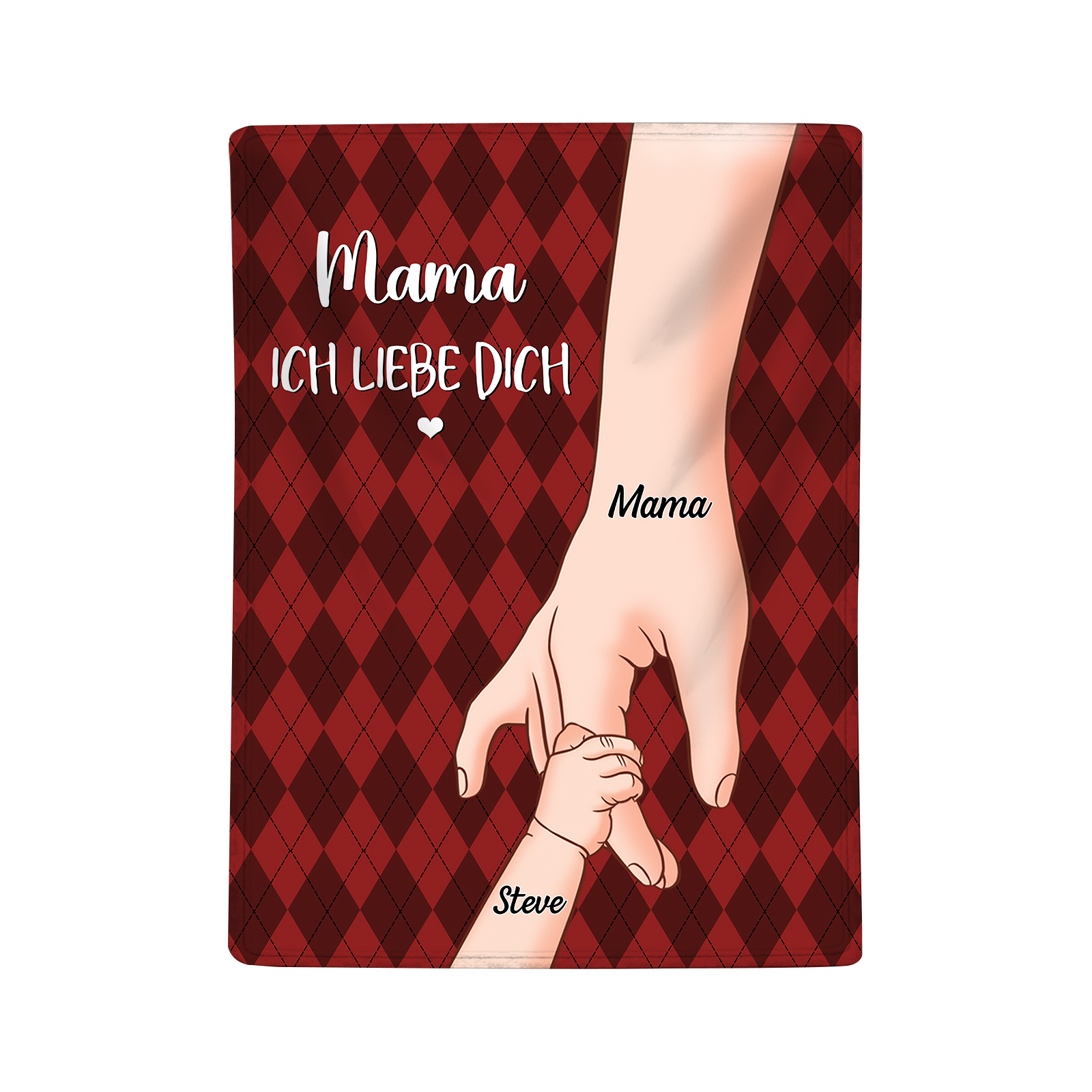  Personalisierte 2-Namen Flanell-Decke – Mama & Kind Hand-in-Hand  – Kuschelige Decke für Mutter