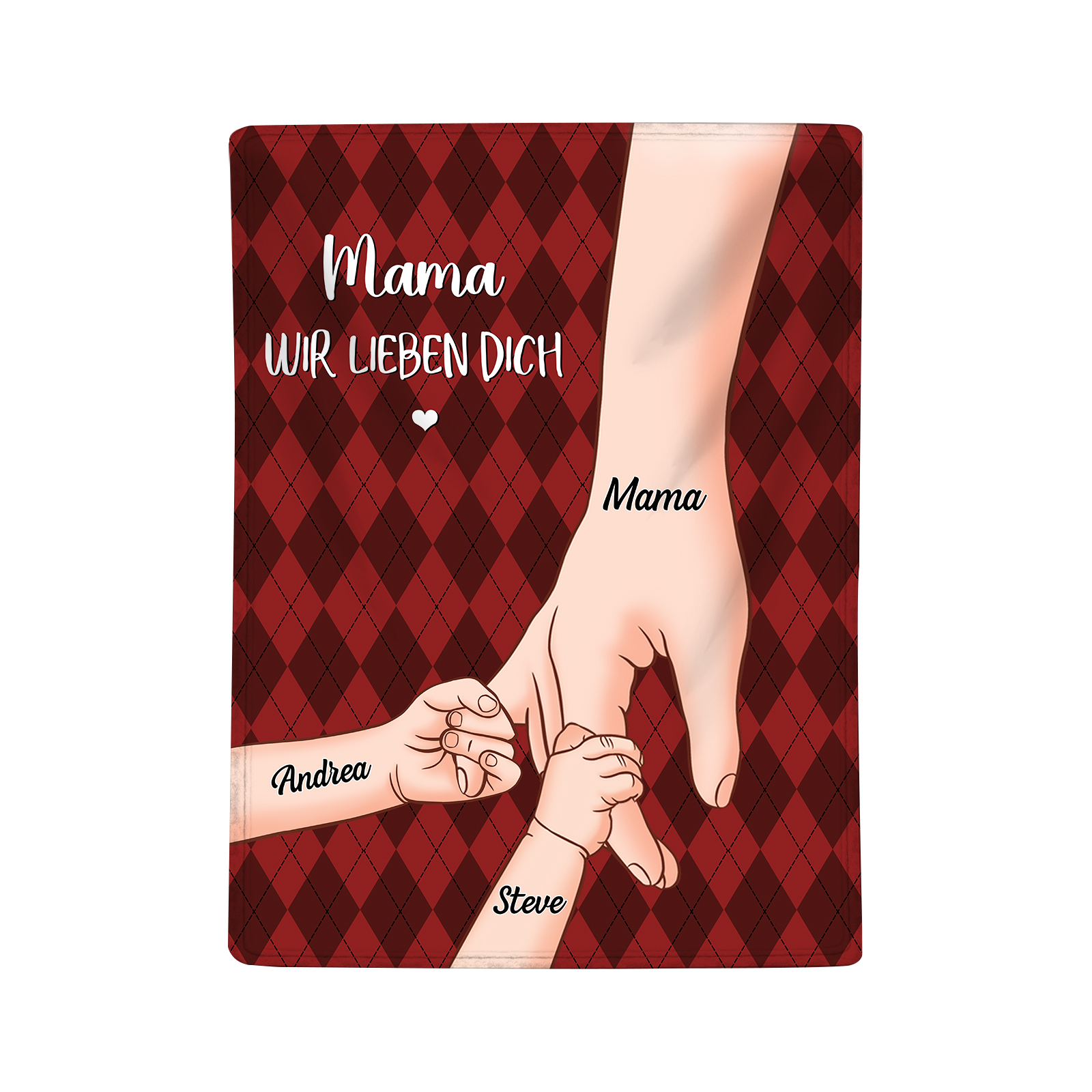 Personalisierte 3 Namen & 2 Texte Flanell Decke – Mama & Kinder Hand-in-Hand – Kuschelige Decke für Mutter