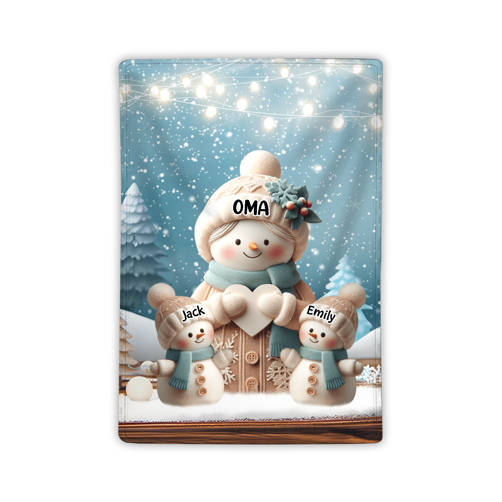 Personalisierte 3 Namen Flanell-Decke mit Schneemann –Oma & Enkelkinder– Kuschelige Decke für Oma Großmütter