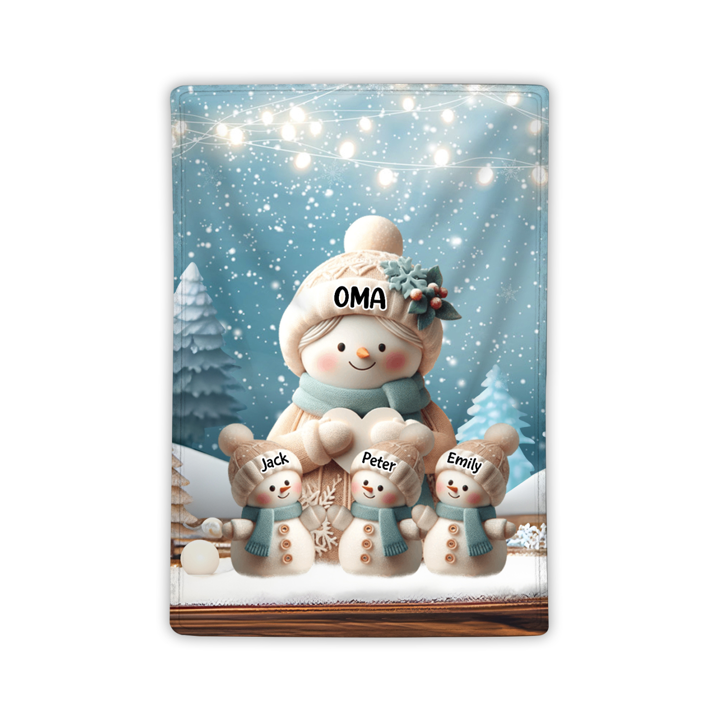 Personalisierte 4 Namen Flanell-Decke mit Schneemann –Oma & Enkelkinder– Kuschelige Decke für Oma Großmütter