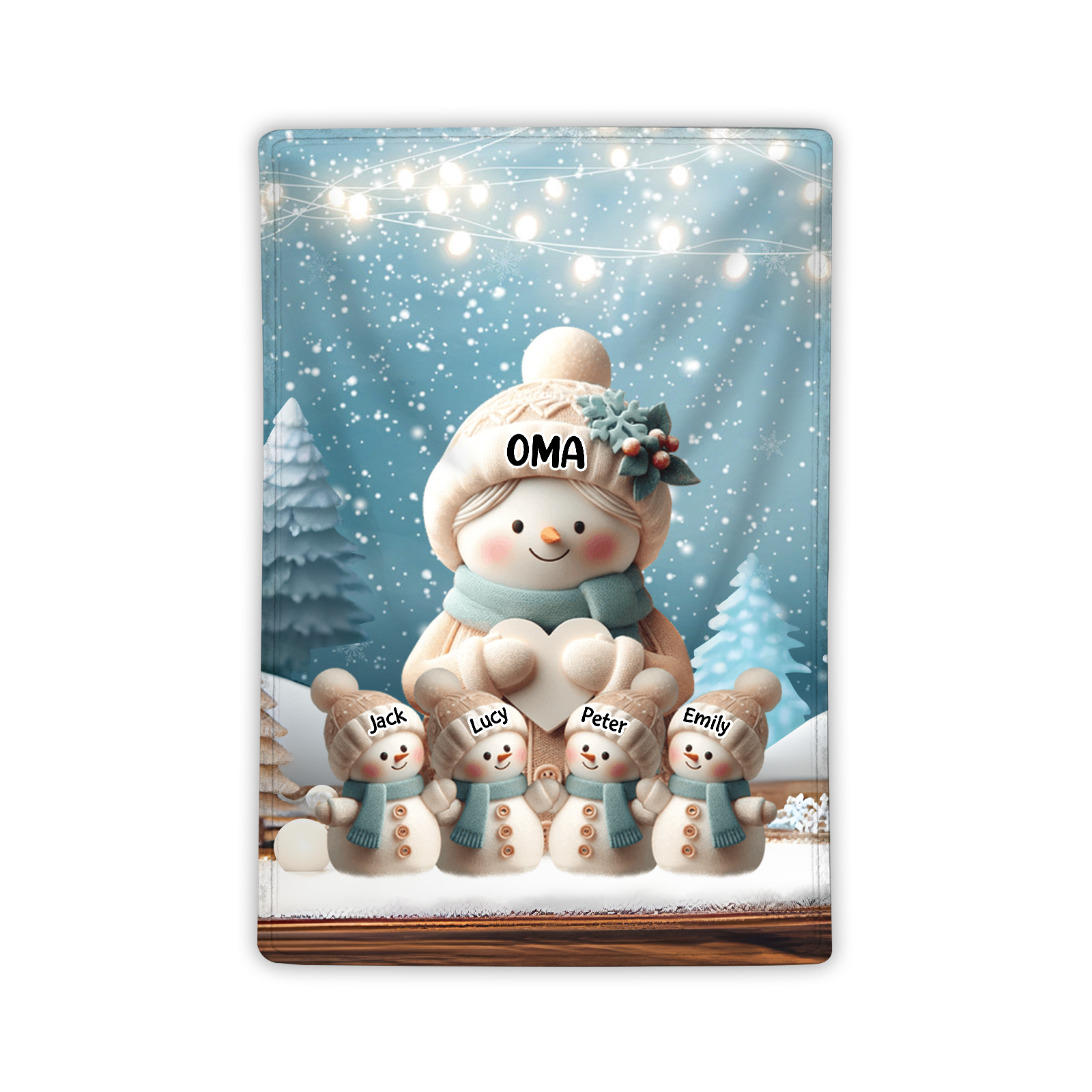 Personalisierte 5 Namen Flanell-Decke mit Schneemann –Oma & Enkelkinder– Kuschelige Decke für Oma Großmütter