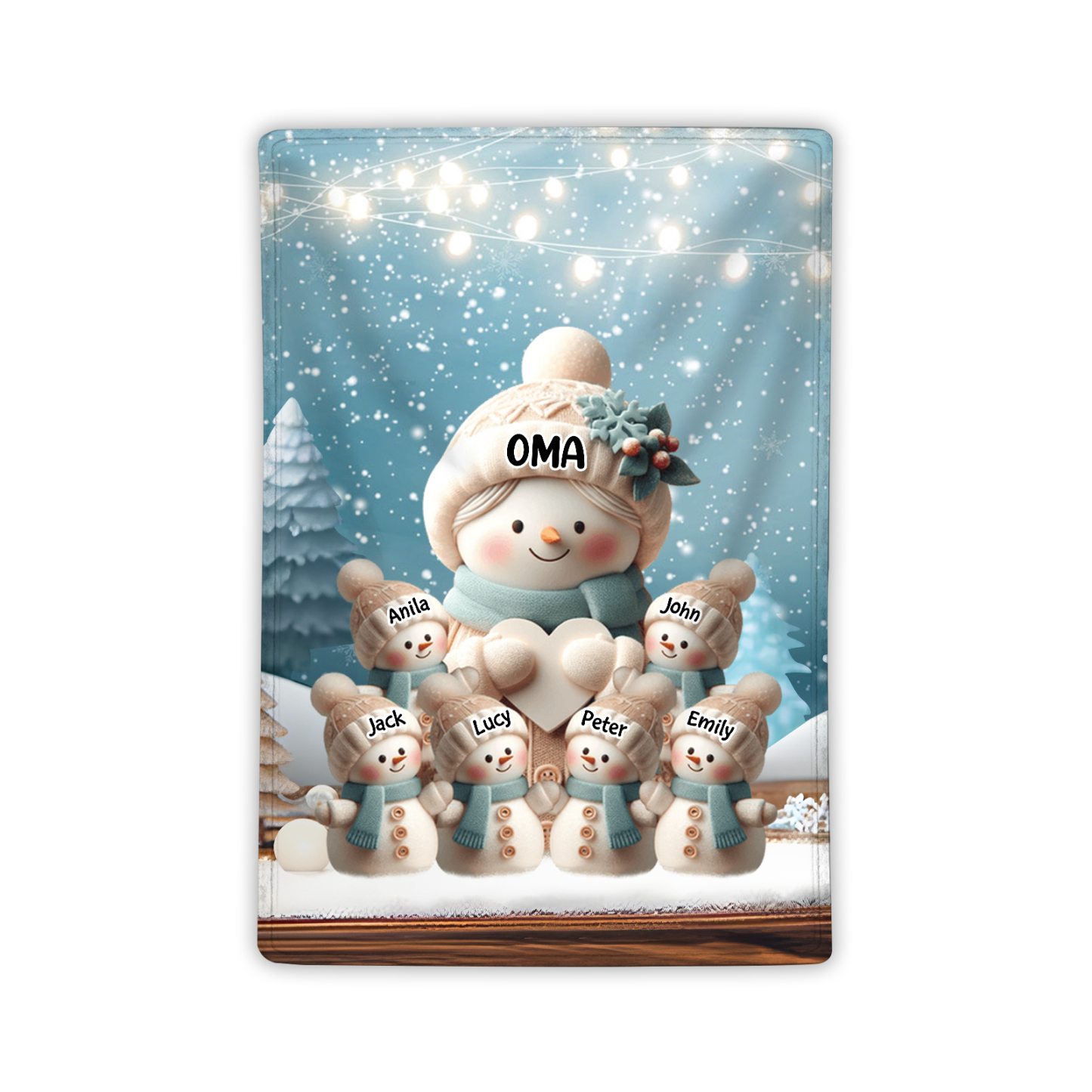 Personalisierte 7 Namen Flanell-Decke mit Schneemann –Oma & Enkelkinder– Kuschelige Decke für Oma Großmütter