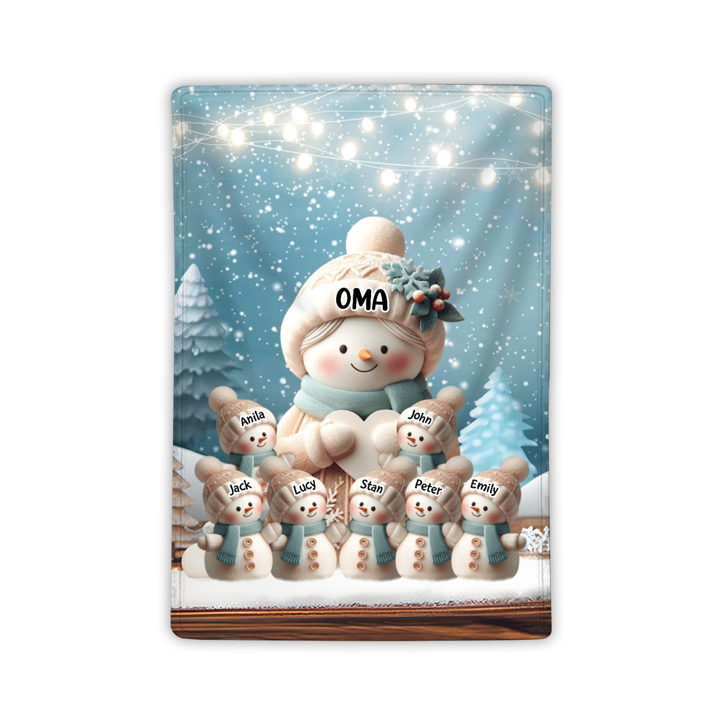 Personalisierte 8 Namen Flanell-Decke mit Schneemann –Oma & Enkelkinder– Kuschelige Decke für Oma Großmütter