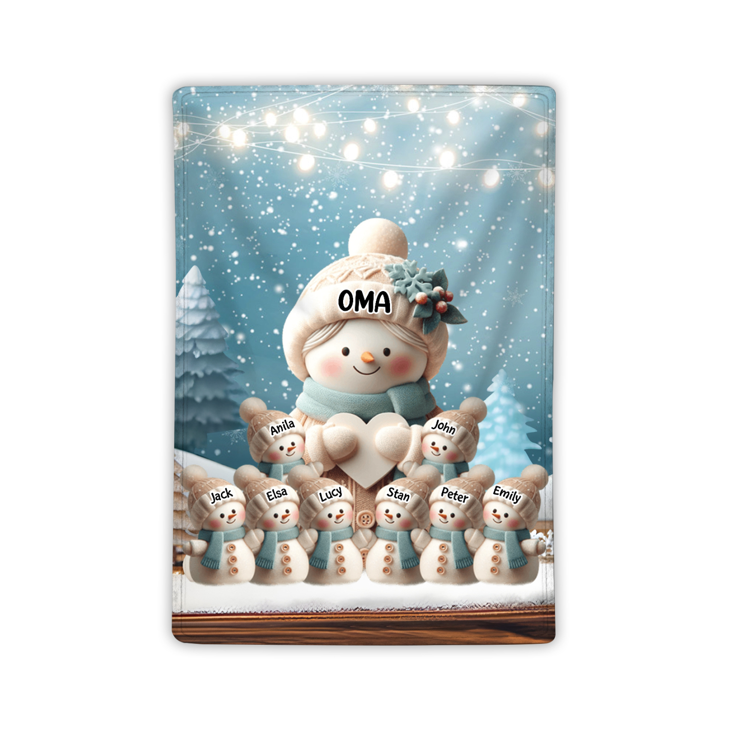 Personalisierte 9 Namen Flanell-Decke mit Schneemann –Oma & Enkelkinder– Kuschelige Decke für Oma Großmütter